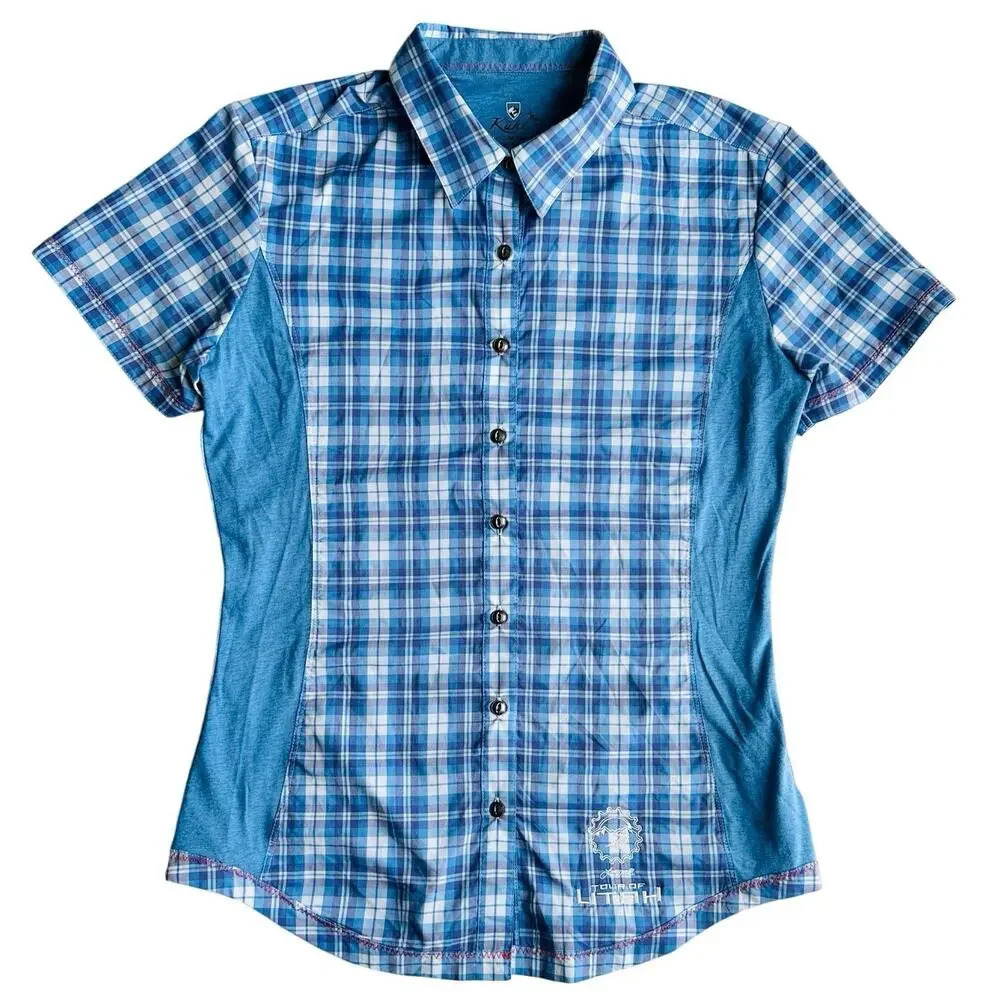 Kuhl Suono Plaid Button Up Shirt Tour of Utah Embroidered Womens M